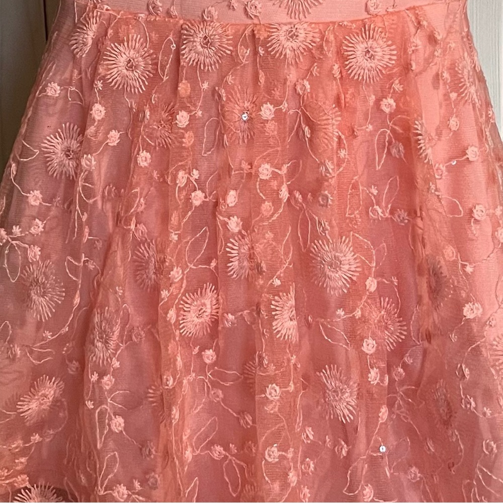 Size 6T Girls Orange Sleeveless Mesh Sequins Lacy Flowy Party Dress - Picture 13 of 16
